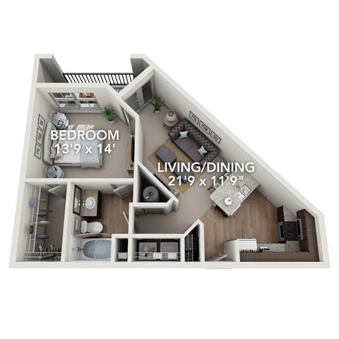 Floor plan for 1 bed, 1 bath, 815 sqft