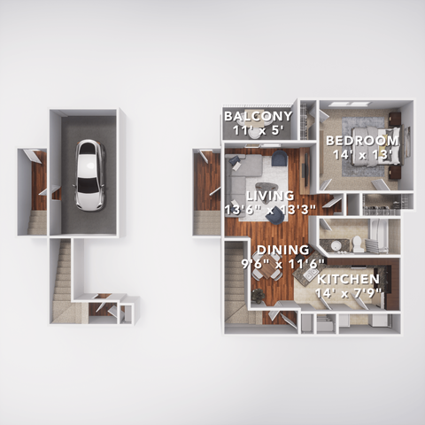 Floor plan for 1 bed, 1 bath, 920 sqft