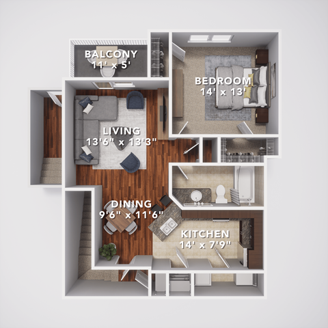 Floor plan for 1 bed, 1 bath, 920 sqft