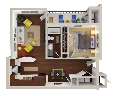 Floor plan for 1 bed, 1 bath, 842 sqft