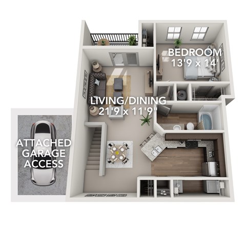Floor plan for 1 bed, 1 bath, 945 sqft