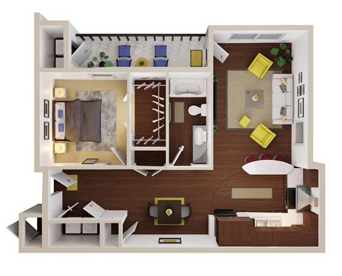Floor plan for 1 bed, 1 bath, 831 sqft