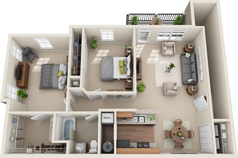 Floor plan for 2 beds, 1 bath, 1014 sqft