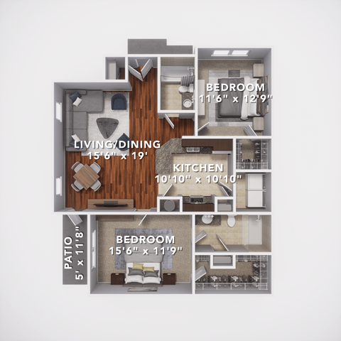 Floor plan for 2 beds, 2 baths, 1148 sqft