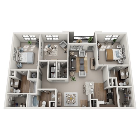 Floor plan for 3 beds, 3 baths, 1409 sqft