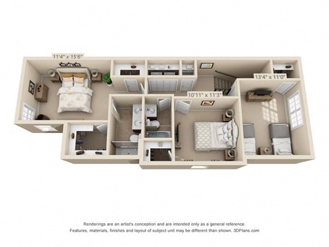 Floor plan for 3 beds, 2.5 baths, 1993 sqft