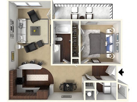 Floor plan for 1 bed, 1 bath, 758 sqft