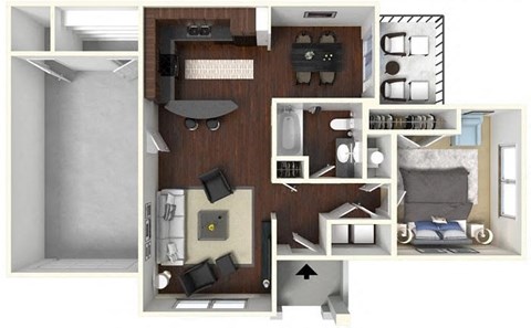 Floor plan for 1 bed, 1 bath, 803 sqft