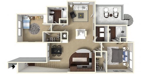 Floor plan for 2 beds, 2 baths, 1198 sqft