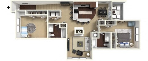 Floor plan for 2 beds, 2 baths, 1198 sqft