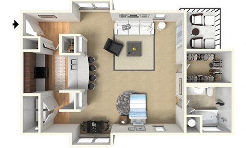 Floor plan for studio, 1 bath, 713 sqft