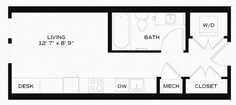 Floor plan for studio, 1 bath, 345 sqft