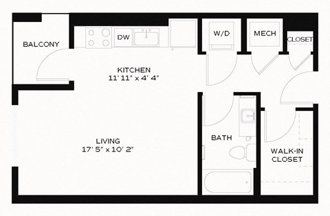 Floor plan for studio, 1 bath, 508 sqft