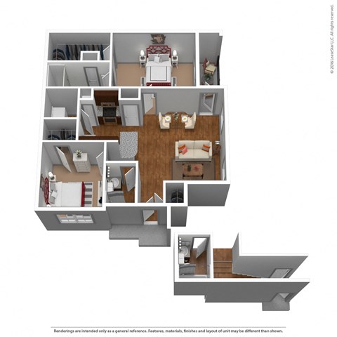 Floor plan for 2 beds, 2 baths, 1097 sqft