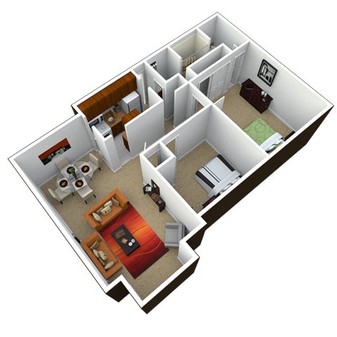 Floor plan for 2 beds, 1.5 baths, 960 sqft