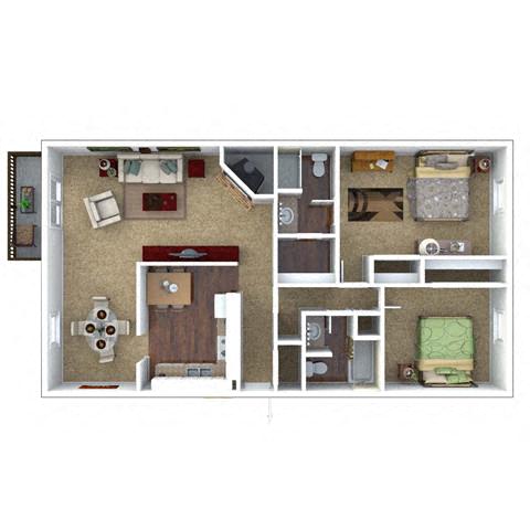 Floor plan for 2 beds, 2 baths, 1150 sqft