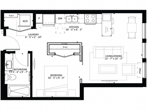 Floor plan for studio, 1 bath, 554 sqft