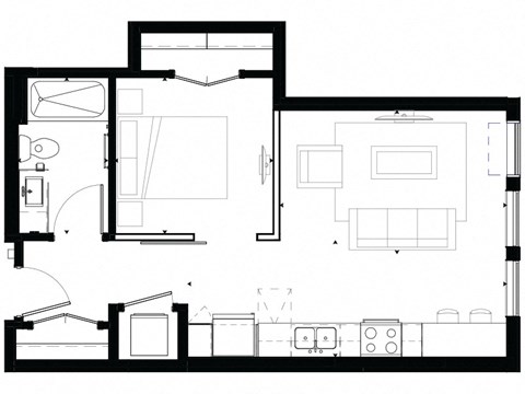 Floor plan for studio, 1 bath, 559 sqft