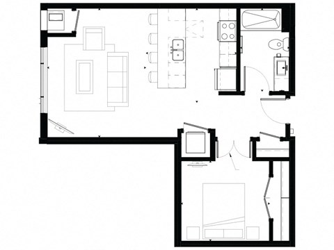 Floor plan for studio, 1 bath, 667 sqft