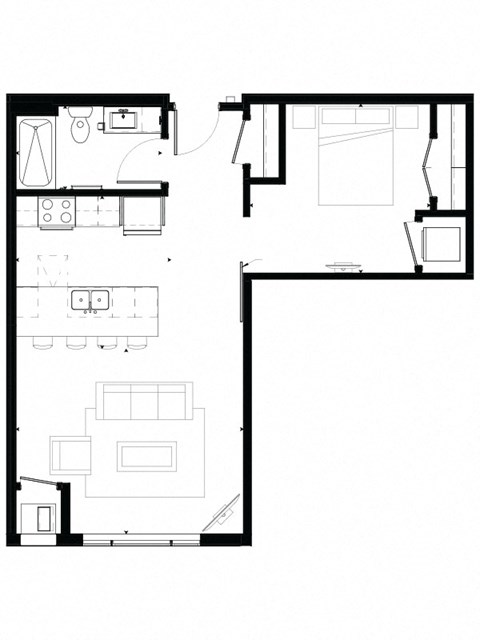 Floor plan for studio, 1 bath, 669 sqft