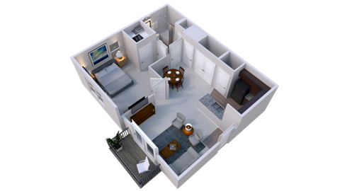 Floor plan for 1 bed, 1 bath, 712 sqft
