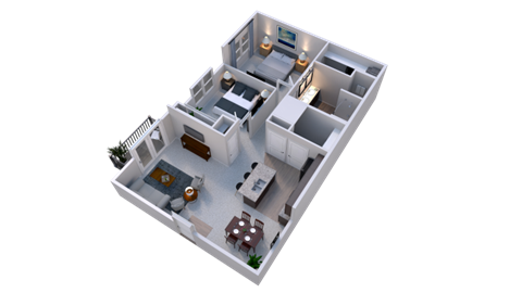 Floor plan for 2 beds, 1 bath, 1002 sqft