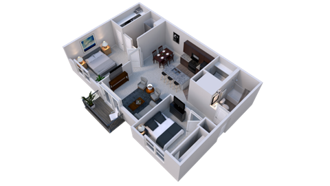 Floor plan for 2 beds, 2 baths, 1032 sqft