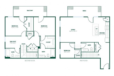 Floor plan for 3 beds, 2.5 baths, 1499 sqft