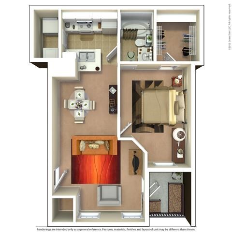 Floor plan for 1 bed, 1 bath, 820 sqft