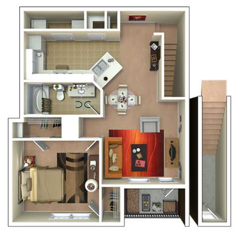 Floor plan for 1 bed, 1 bath, 917 sqft