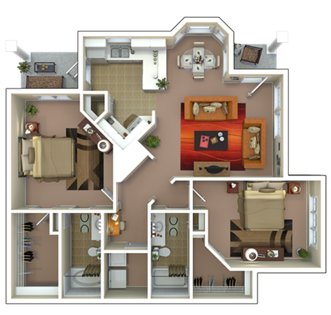 Floor plan for 2 beds, 2 baths, 1458 sqft
