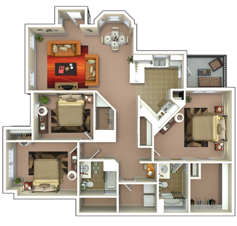 Floor plan for 3 beds, 2 baths, 1523 sqft