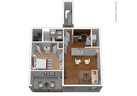 Floor plan for 1 bed, 1 bath, 814 sqft