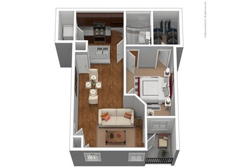 Floor plan for 1 bed, 1 bath, 821 sqft