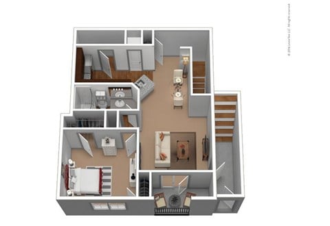 Floor plan for 1 bed, 1 bath, 978 sqft