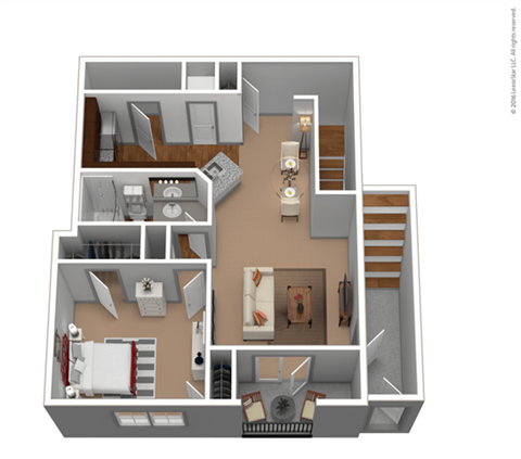 Floor plan for 1 bed, 1 bath, 978 sqft