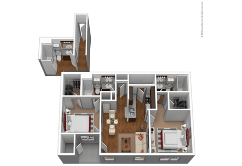 Floor plan for 2 beds, 2 baths, 992 sqft