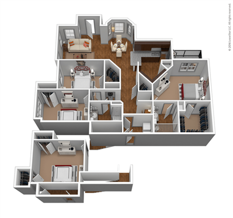 Floor plan for 3 beds, 2 baths, 1523 sqft