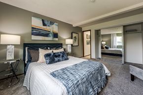 Springfield apartment for rent - A bedroom with a large bed and a mirror.