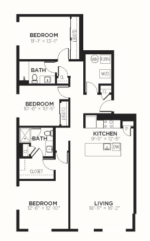 Floor plan for 3 beds, 2 baths, 1479 sqft