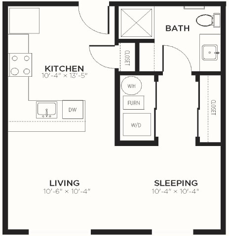Floor plan for studio, 1 bath, 541 sqft