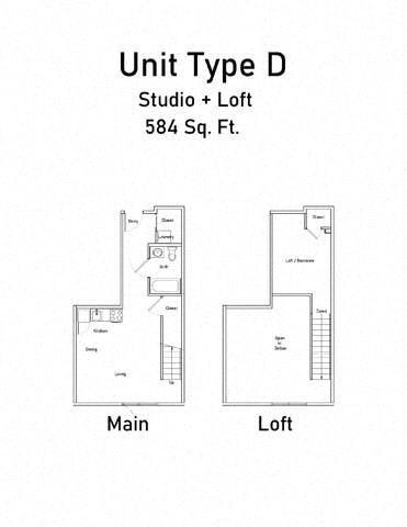Floor plan for studio, 1 bath, 581 sqft