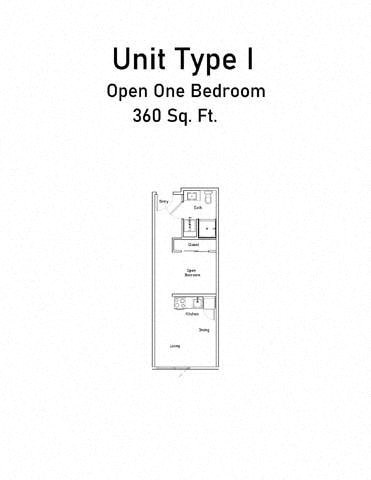 Floor plan for studio, 1 bath, 360 sqft
