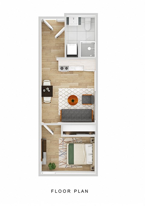 Floor plan for 1 bed, 1 bath, 360 sqft