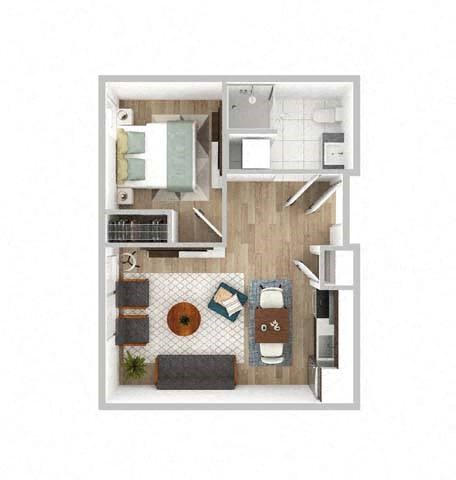 Floor plan for 1 bed, 1 bath, 370 sqft