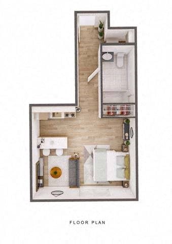 Floor plan for studio, 1 bath, 429 sqft