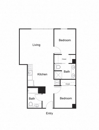 Floor plan for 2 beds, 2 baths, 923 sqft