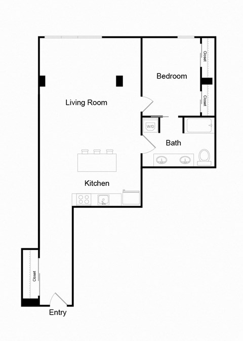 Floor plan for 1 bed, 1 bath, 840 sqft