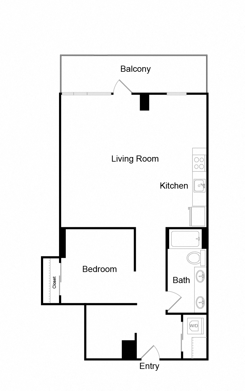Floor plan for 1 bed, 1 bath, 901 sqft