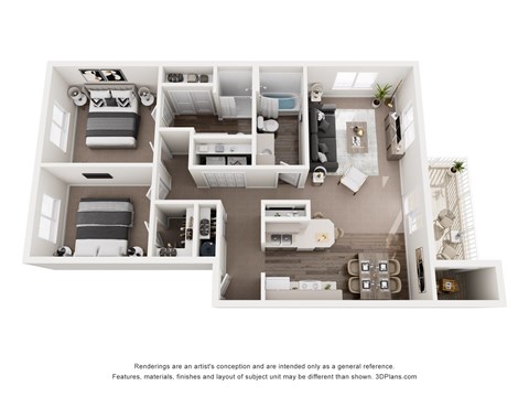 Floor plan for 2 beds, 2 baths, 825 sqft